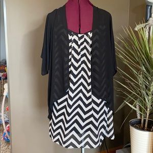 heartsoul Black and White Chevron Print Dress with Sheer Black Duster (Size S)